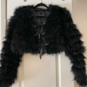 Black ostrich feather crop jacket